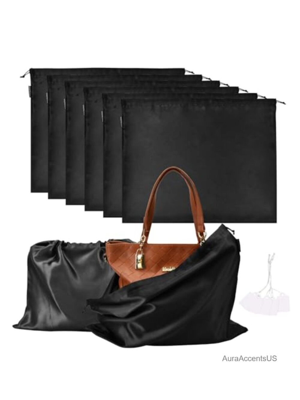 6 Pack Satin Dust Bags for Handbags & Shoes, Drawstring Storage Travel Pouch